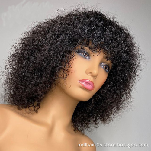 Jerry Curly Human Hair Wigs with Bangs Full Machine Made Wigs Highlight Honey Blonde Colored Wigs For Women Peruvian Remy Hair